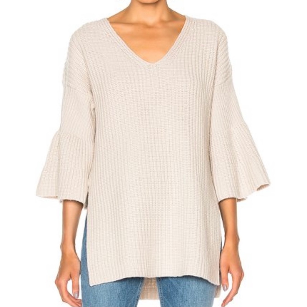10 Crosby Derek Lam Cream V Neck Bell Sleeve Wool Sweater Size Large